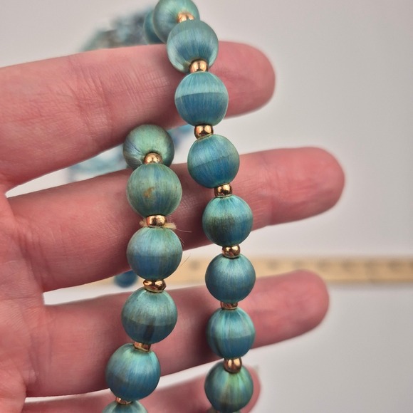 Vtg Beaded Necklace Lot 5pc Blue Green Japan Marked Faux Pearl Velvet Layering - Picture 16 of 16